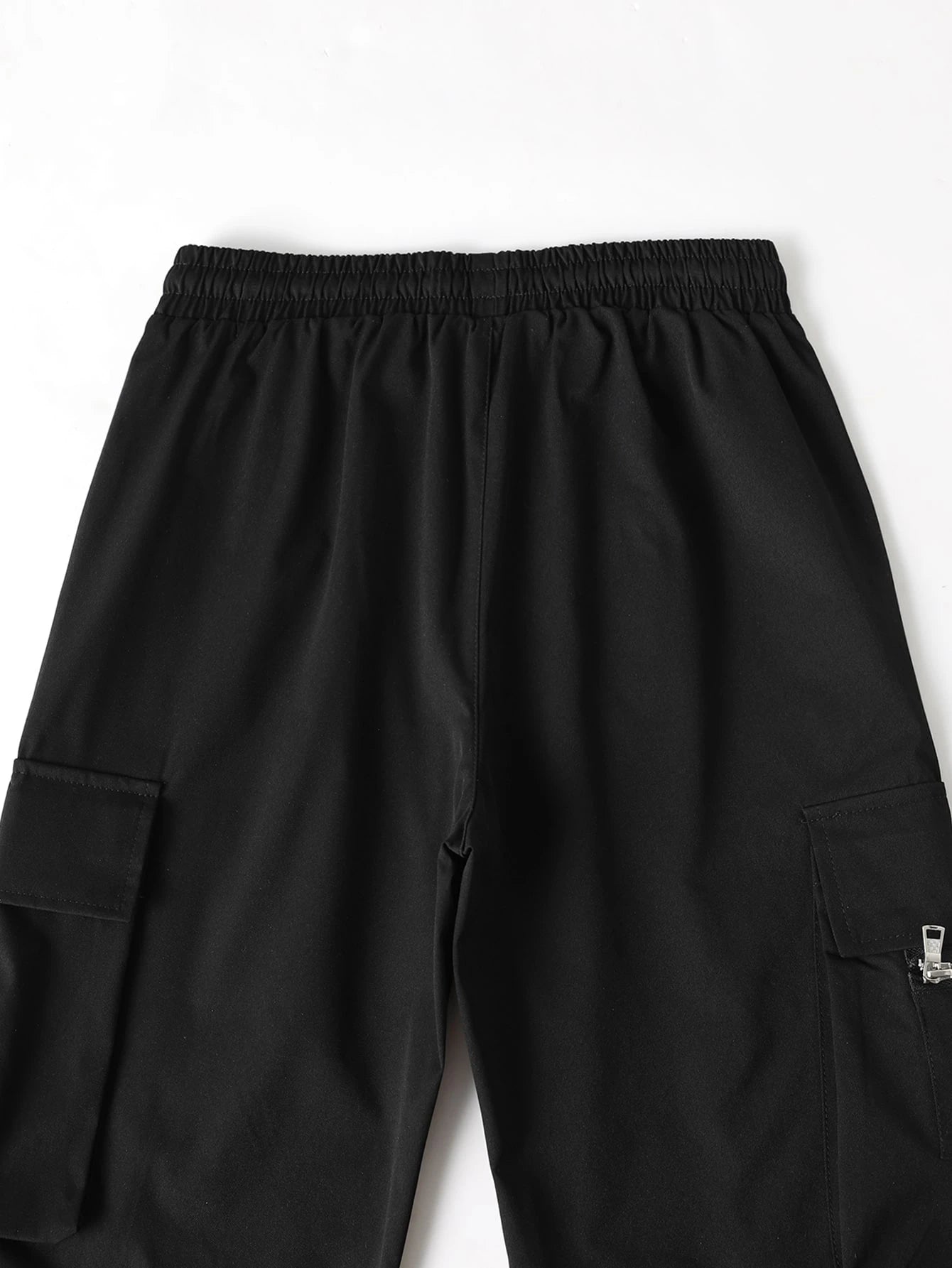 Manfinity Hypemode Loose Men'S Cargo Pants with Drawstring Waist Baggy Long Plain Black Going Out, Back to School