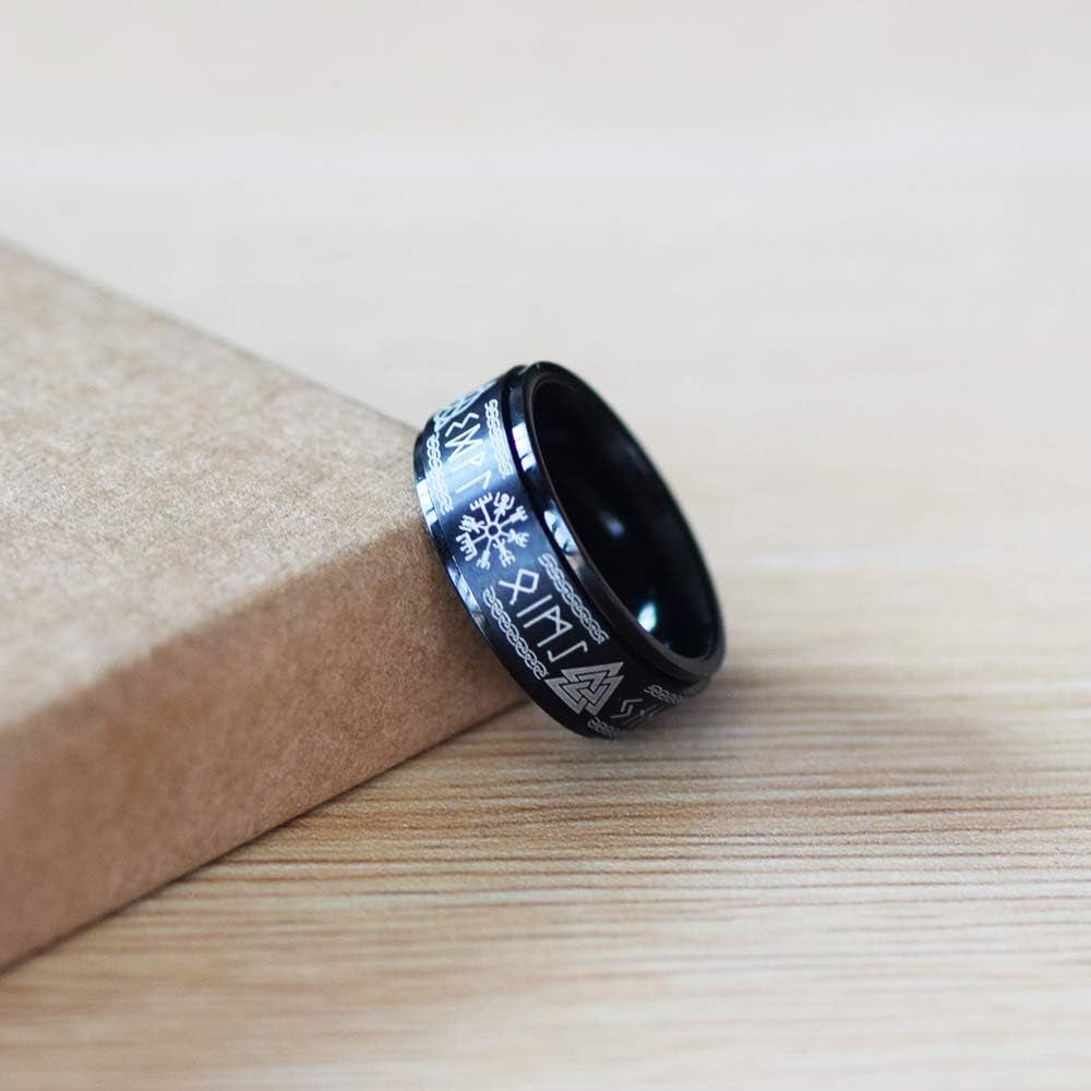 Viking Rings for Men Norse Jewelry for Men Celtic Runes Men'S Viking Black Ring Mens (Black Viking, 10)