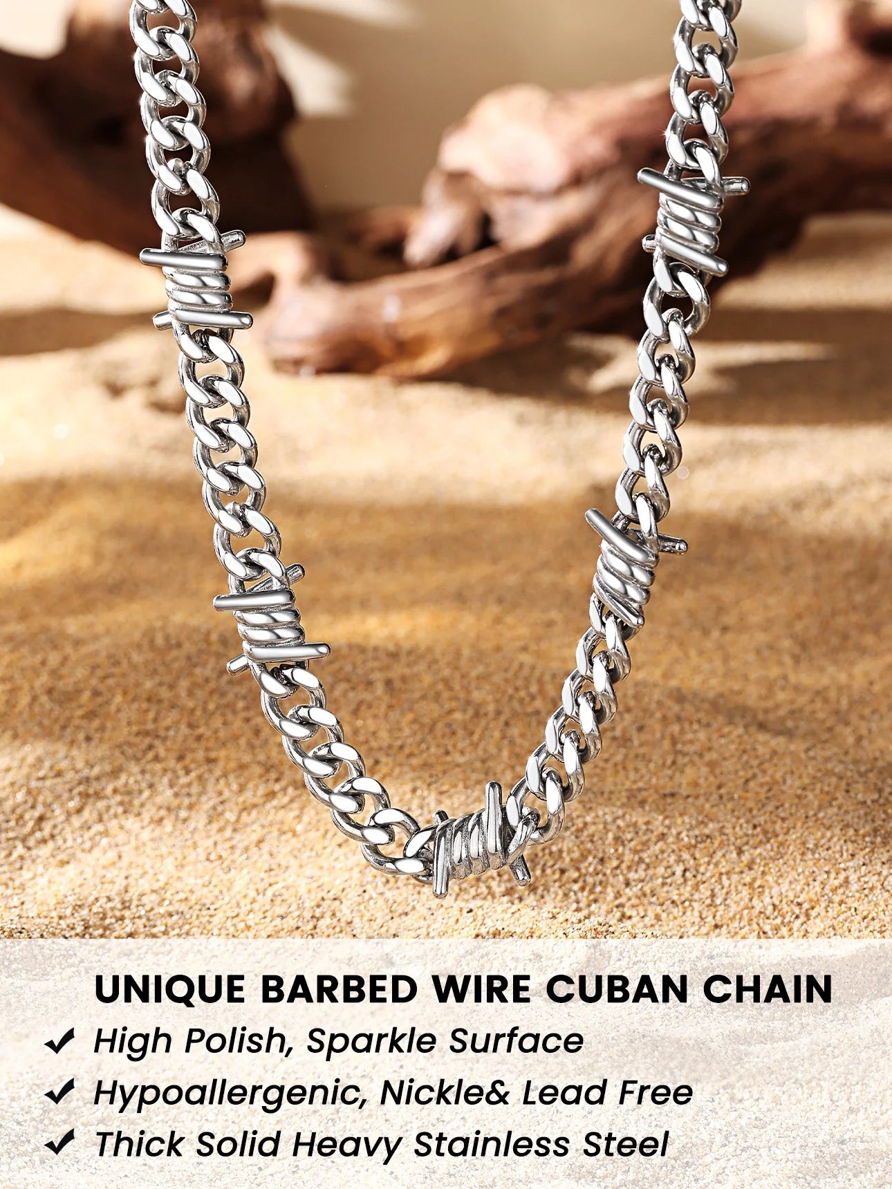 Thorns Cuban Chain for Men 9MM Thick Barbed Wire Choker Necklace Birthday Father'S Day Gift for Dad Son Husband, 20 Inch