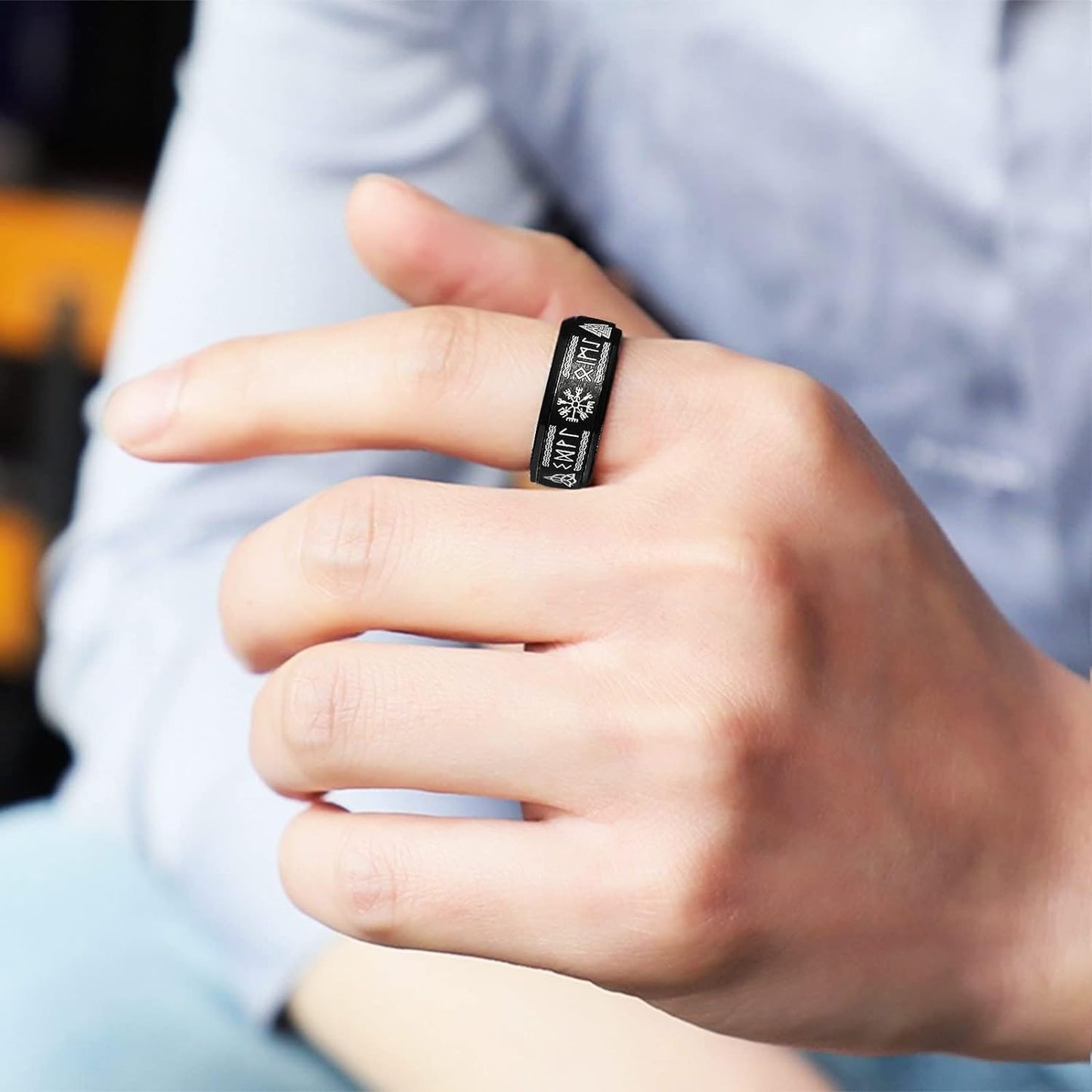 Viking Rings for Men Norse Jewelry for Men Celtic Runes Men'S Viking Black Ring Mens (Black Viking, 10)