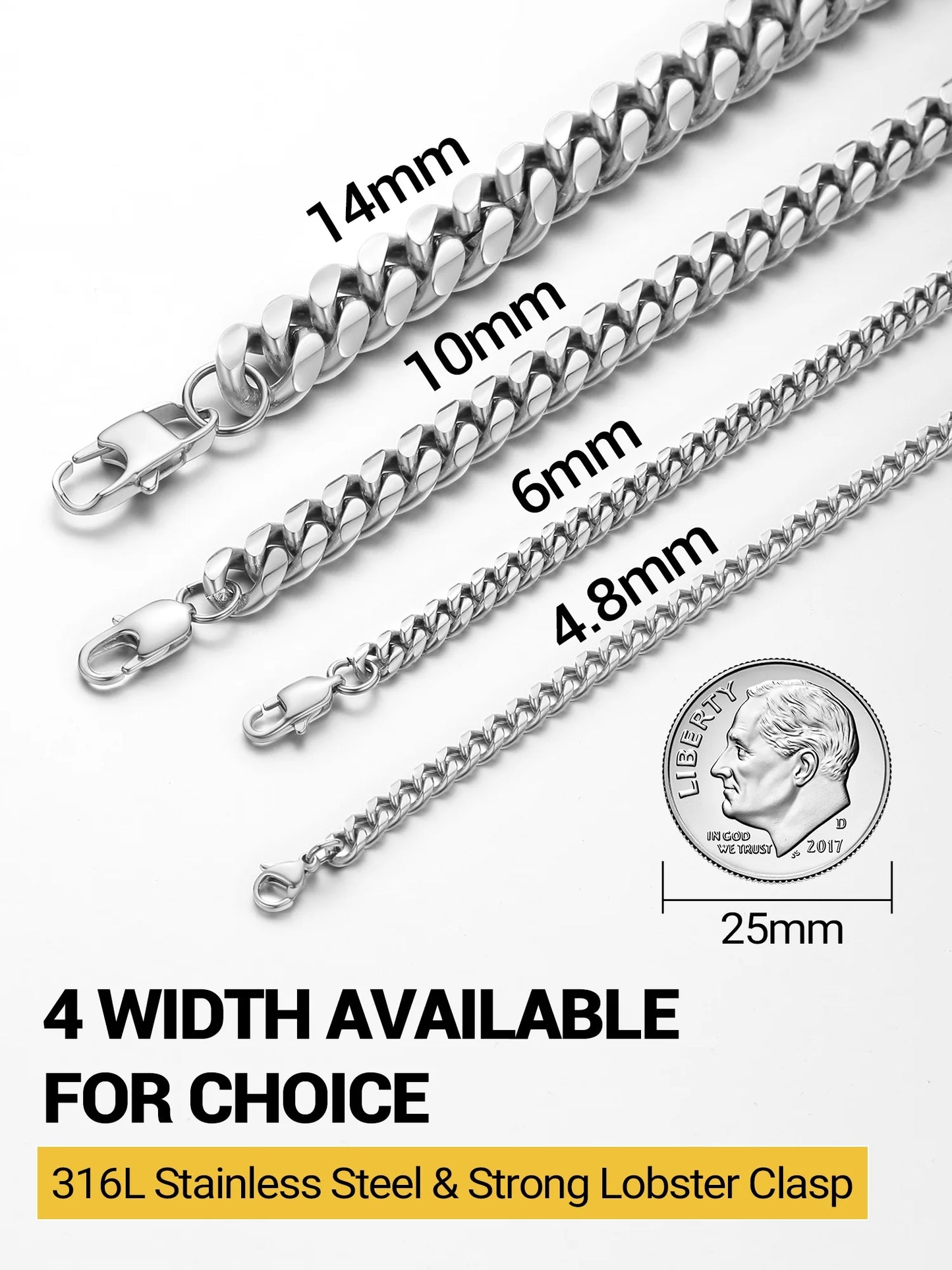 Bracelet for Men Chunky Cuban Bracelet 10MM 7.5 Inch Chain Bracelet Stainless Steel Gift for Him