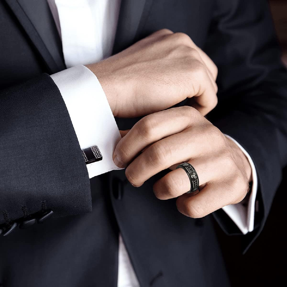 Viking Rings for Men Norse Jewelry for Men Celtic Runes Men'S Viking Black Ring Mens (Black Viking, 10)