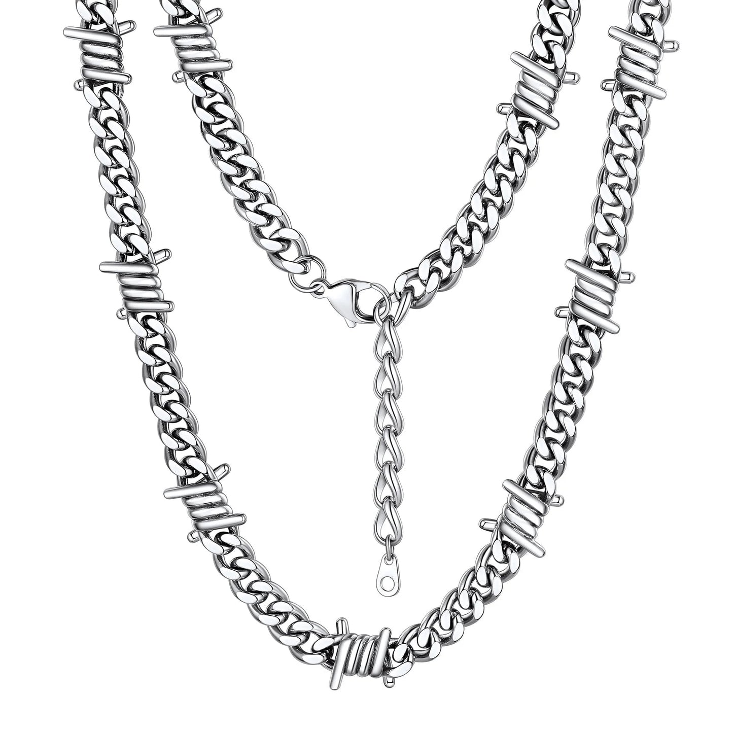 Thorns Cuban Chain for Men 9MM Thick Barbed Wire Choker Necklace Birthday Father'S Day Gift for Dad Son Husband, 20 Inch