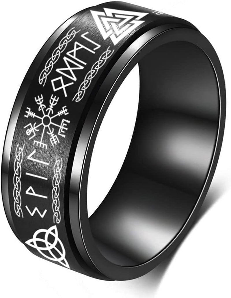 Viking Rings for Men Norse Jewelry for Men Celtic Runes Men'S Viking Black Ring Mens (Black Viking, 10)