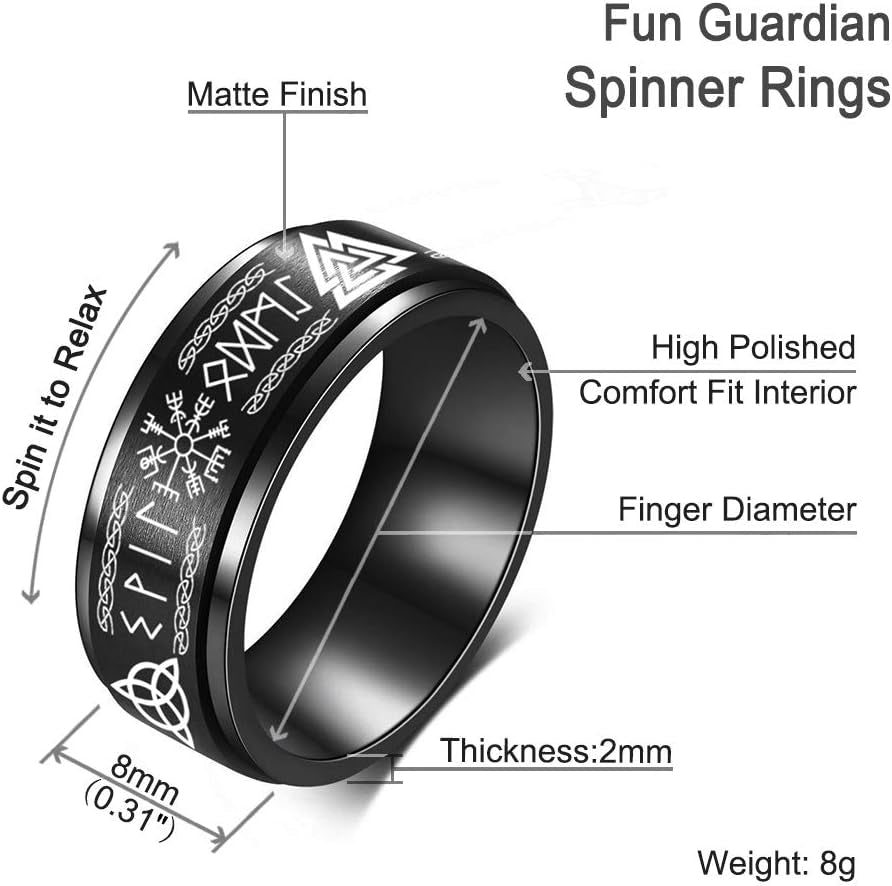Viking Rings for Men Norse Jewelry for Men Celtic Runes Men'S Viking Black Ring Mens (Black Viking, 10)