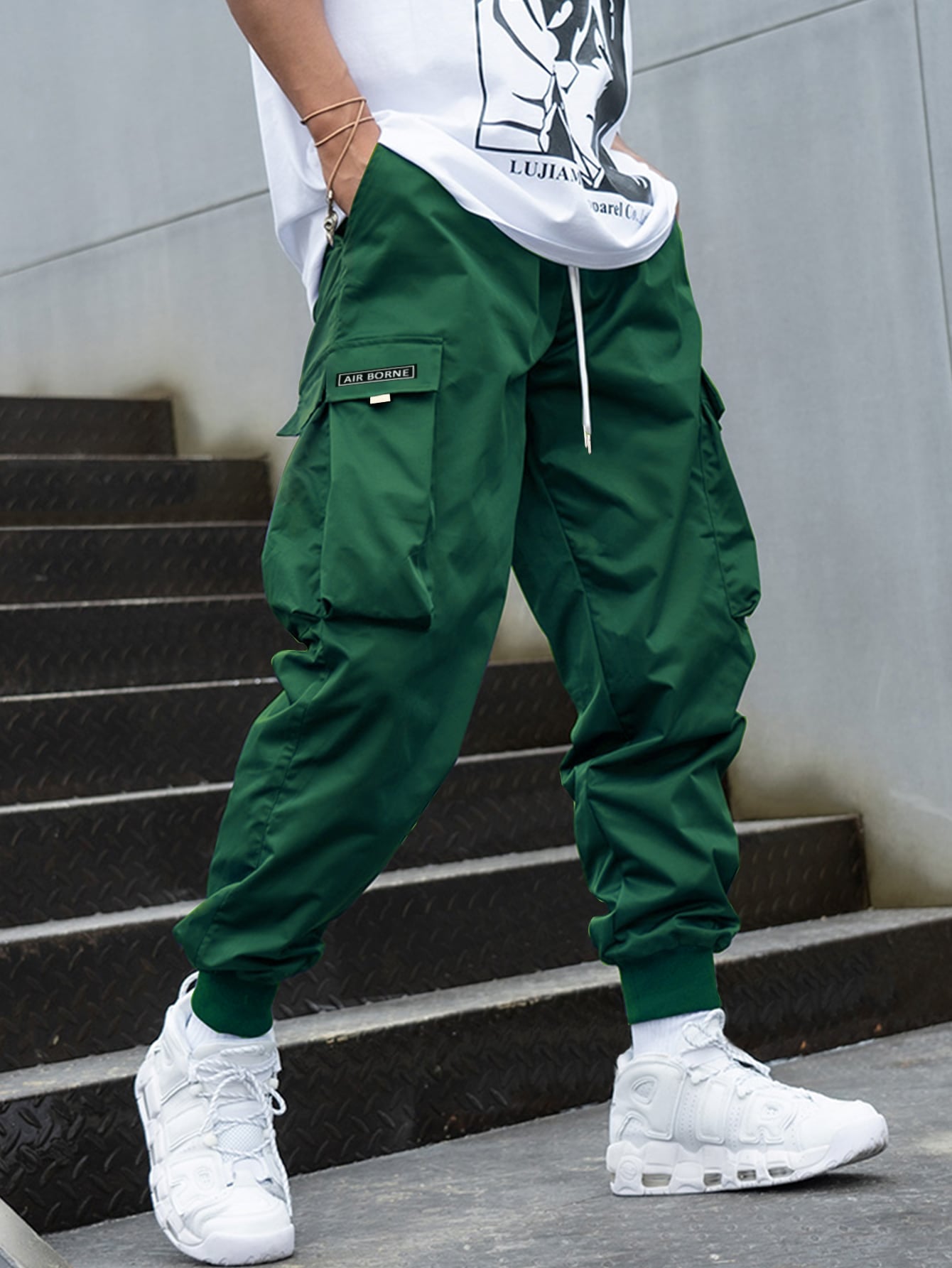 Manfinity Hypemode Men Letter Graphic Flap Pocket Drawstring Waist Cargo Pants, Back to School