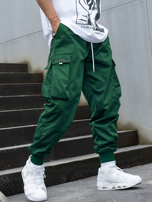 Manfinity Hypemode Men Letter Graphic Flap Pocket Drawstring Waist Cargo Pants, Back to School