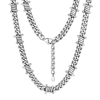 Thorns Cuban Chain for Men 9MM Thick Barbed Wire Choker Necklace Birthday Father'S Day Gift for Dad Son Husband, 20 Inch